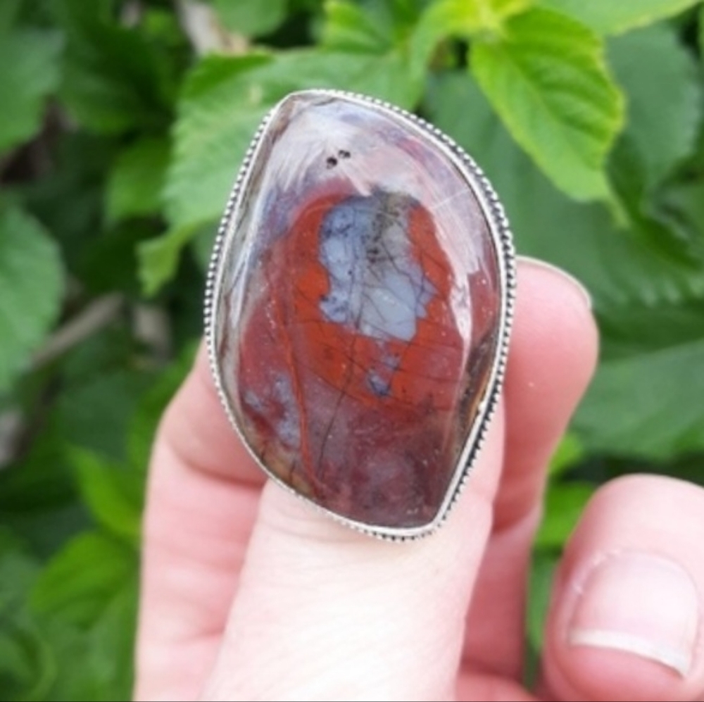 New Bloodstone Jasper 925 Silver Ring.